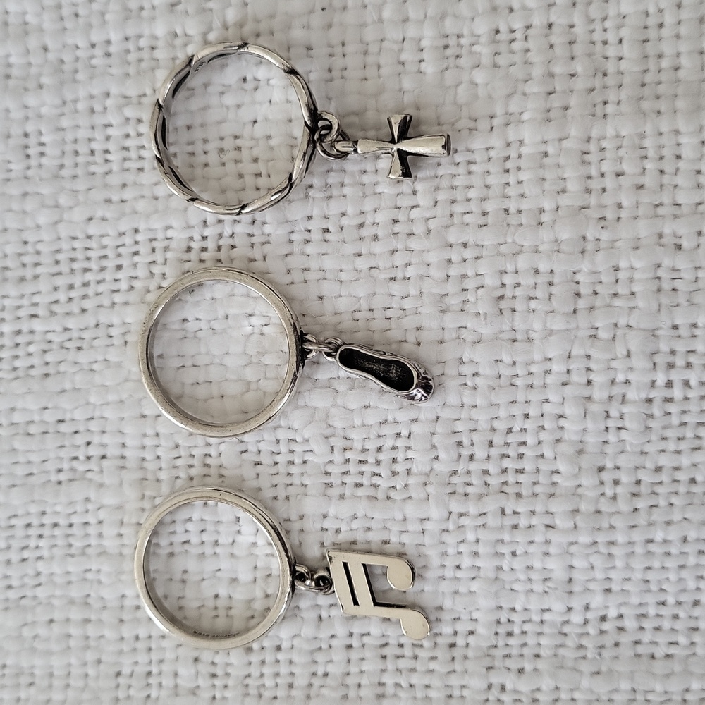 3 James Avery sterling silver dangle rings: Music notes, Ballet,  Twisted Cross